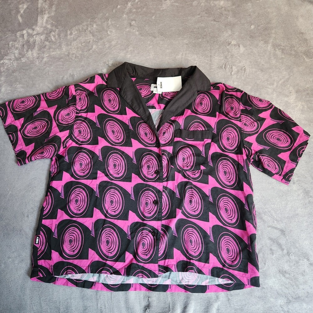 New OBEY Lankershim Woven Shirt Wild Rose Pink Black Swirl Modal Mens Medium M